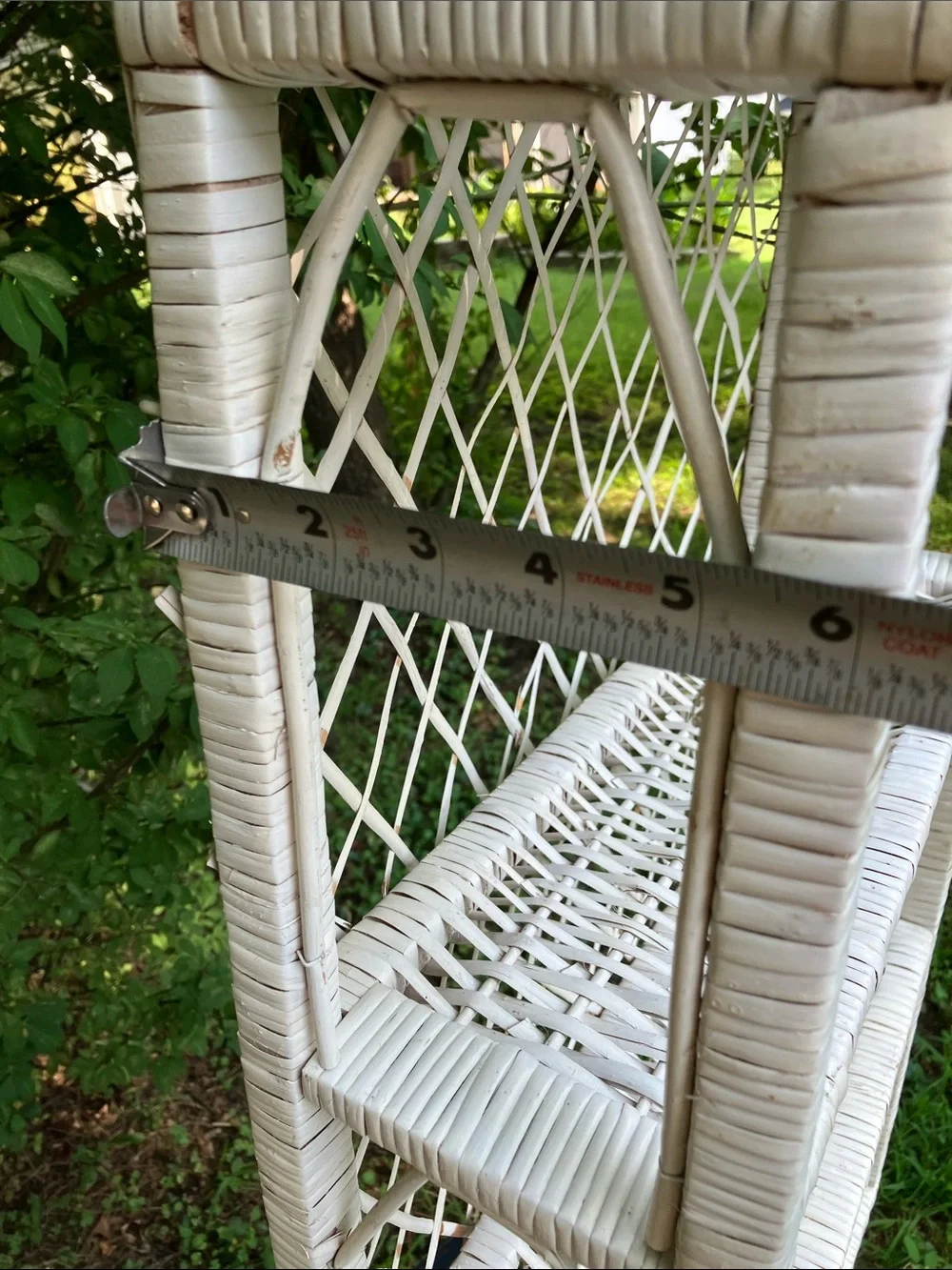 Large Vintage Shabby Chic White Wicker Three-Tier Wall Shelf or Tabletop